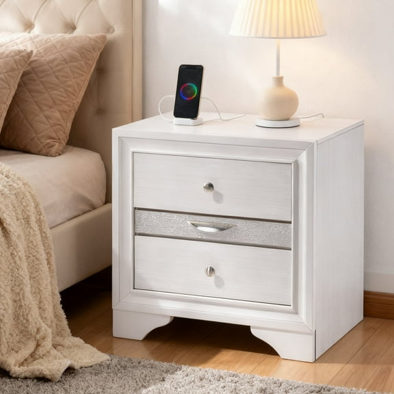 Leovanni 26" Modern Solid Wood Nightstand with 3 Drawers, Hidden Jewelry Drawer, White
