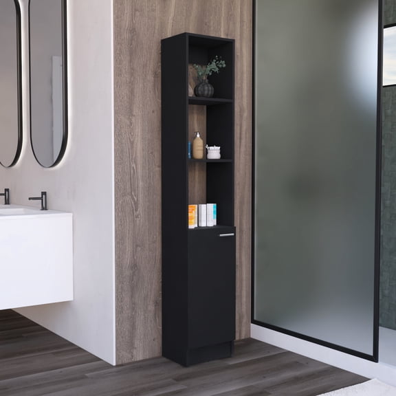 Modern Elegant Storage Cabinet - 12.82" Wide With 6 Shelves For Your Convenience Black Adds A Touch Of Elegance To Home