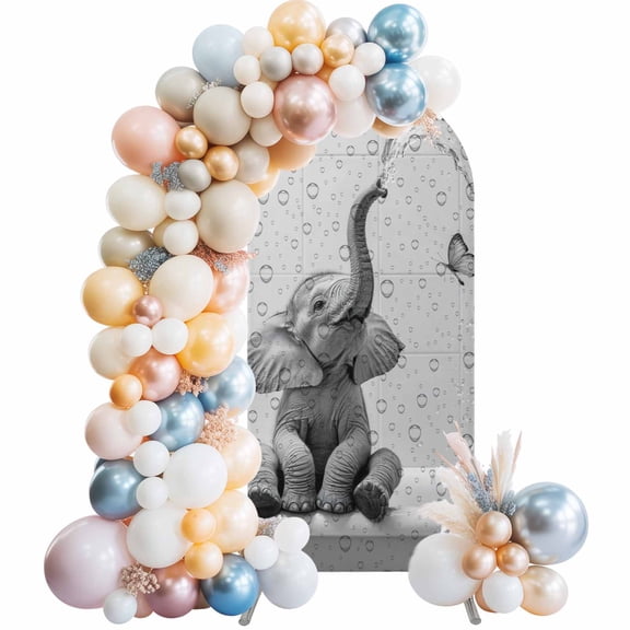 Modern Elephant Arch Backdrop Cover 7.2x4 Ft, Spandex Wedding Arch Stand Cover, Grey Modern Art Bathtub Round Top Stretch Fitted Background Covers for Birthday Ceremony Party Decor