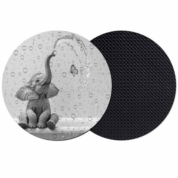 Modern Elephant Coasters Set of 2, Absorbent Coasters for Drinks, Grey Modern Art Bathtub Coaster for Desk Coffee Table Protection, Home Decor House Warming Gifts 4"