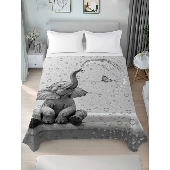 Modern Elephant Queen Size Flat Sheet, Wrinkleproof & Fadeproof Cooling Flat Bed Sheet Only, Grey Modern Art Bathtub Breathable Soft Bedding Top Sheets 90 x 102 Inches