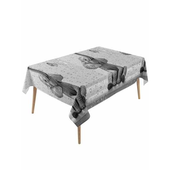 Modern Elephant Table Cloth, Grey Modern Art Bathtub Waterproof Tablecloth for Rectangle Tables, Reusable Washable Fabric Table Cover for Restaurant Kitchen Dining Tables 60"x120"