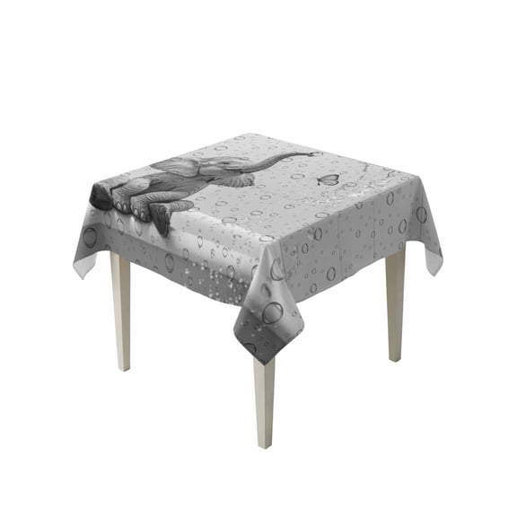 Modern Elephant Table Cloth, Grey Modern Art Bathtub Waterproof Tablecloth for Square Tables, Reusable Washable Fabric Table Cover for Restaurant Kitchen Dining Tables 60"x60"