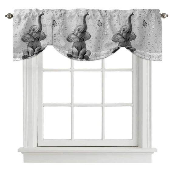 Modern Elephant Tie Up Valance Curtains for Windows, Kitchen Curtains Window Shades, Grey Modern Art Bathtub Light Filtering Roman Curtain Valances for Bedroom/Bathroom/Cafe 60"x18"