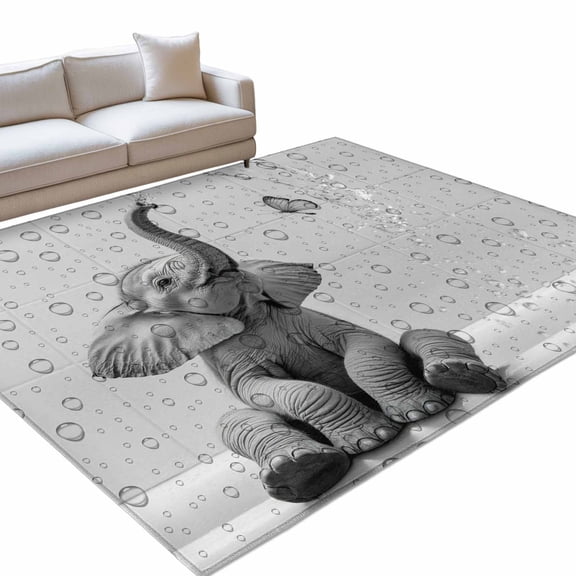Modern Elephant Washable Rug 6x9 Area Rug for Living Room Bedroom Non Slip Indoor Floor Rectangle Carpet Soft Low Pile Large Grey Modern Art Bathtub Entryway Rugs for Dining Room Office Home