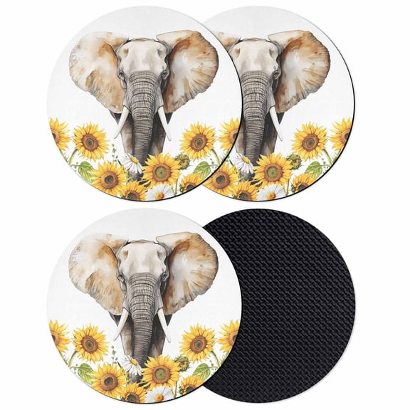 Modern Elephants Coasters Set of 4, Absorbent Coasters for Drinks, Spring Summer Watercolor Sunflowers Daisy Coaster for Desk Coffee Table Protection, Home Decor House Warming Gifts 4"