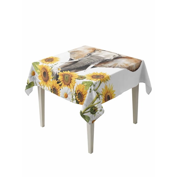 Modern Elephants Table Cloth, Waterproof Tablecloth for Square Tables, Spring Summer Watercolor Sunflowers Daisy Reusable Washable Fabric Table Cover for Restaurant Kitchen Dining Tables 54"x54"