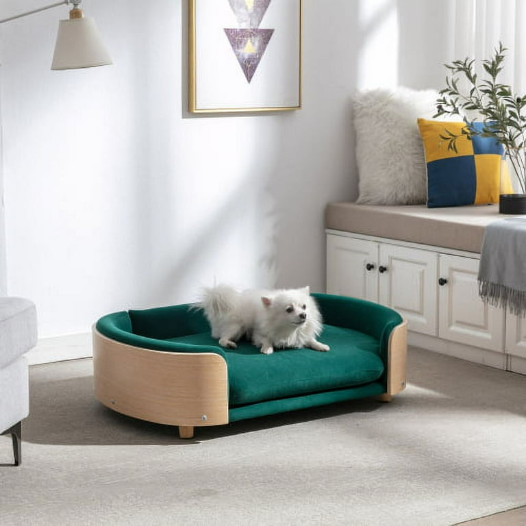 Modern Elevated Dog Cat Bed Pet Sofa with Solid Wood Legs and Bent