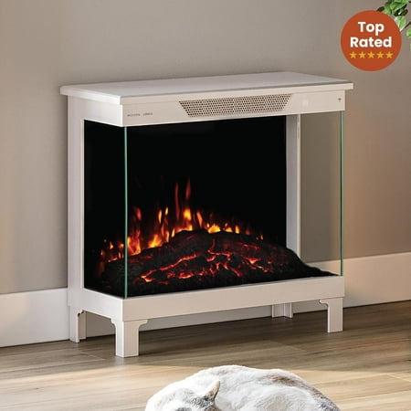 Modern Ember 24? 3-Sided Electric Fireplace Stove Heater, Taupe Mist Finish