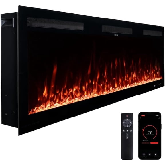 Modern Ember 50" Vibrance Linear Electric Fireplace Crystal Ember Bed- Works with Wi-Fi App