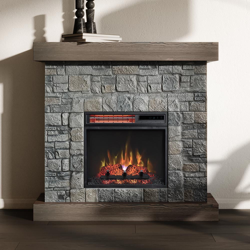 Modern Ember Raeford Stone Fireplace Mantel with Electric