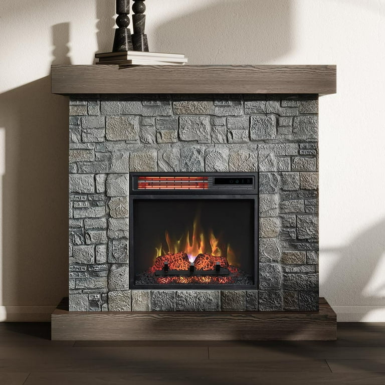 Modern Ember Raeford Stone Fireplace Mantel with Electric