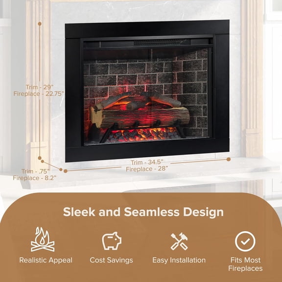 Modern Ember Uptown 28 inch Smart Electric Fireplace Insert & Trim Kit - Black
