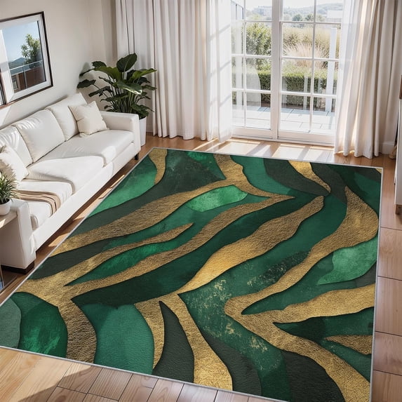 Modern Emerald Marble Area Rugs, Geometric Texture Carpet, Washable Non ...