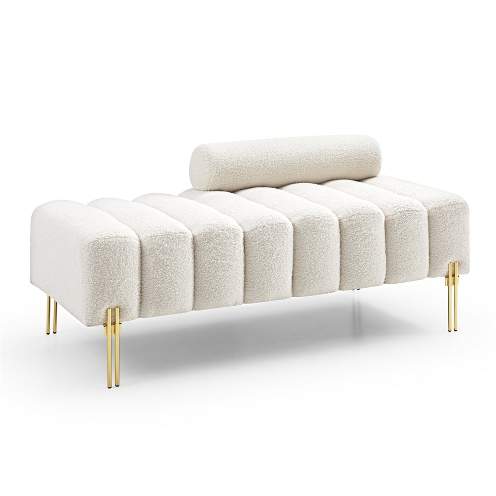 Modern End of Bed Bench with Adjustable Backrest, 2 Seater Fuzzy Sofa