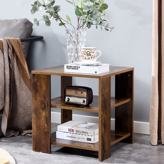 Modern End Table, 3-tier MDF Simple Nightstand for Bedroom, 18’’ Sofa Side Table for Living Room, Rustic Brown
