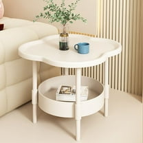 Modern End Table Plastic Flower Coffee Table Modern Double Layer Table with Storage Small Decorative Side Table Easy to Assemble for Small Spaces Bedroom Office Living Room