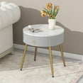 thumbnail image 1 of Modern End Table Set Of 2, Wood Round Side Table with Marble Pattern Tabletops, Small Coffee Table With Drawer Metal Legs For Living Room Bedroom, 1 of 9