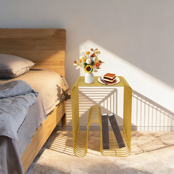 Modern End Table, Stylish Side Table, Compact Nightstand for Living Room and Bedroom 13*13*17in Gold