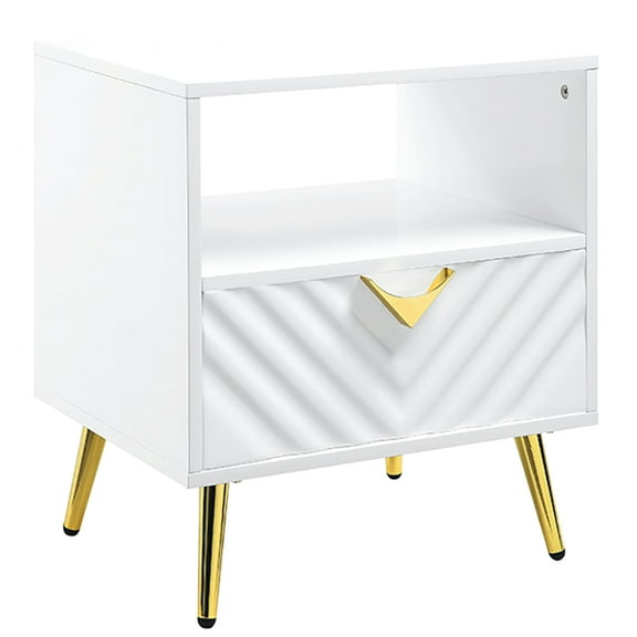 Modern End Table With Shelf And Drawer - White High Gloss Aesthetic Storage Display
