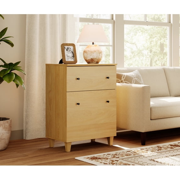 Modern End Table with Drawer and Cabinet, Large Side Table with Adjustable Storage Shelf, Wooden Nightstand for Living Room, Oak