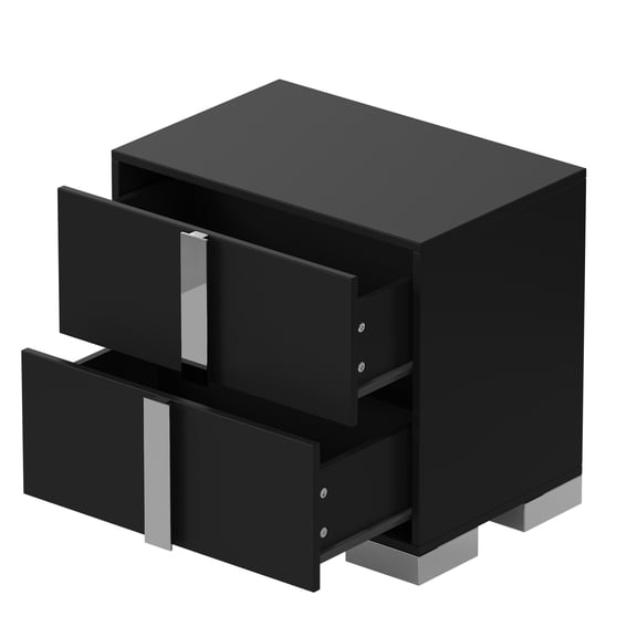 Modern End Table with Drawers, Metal Foot, Mirrored Handles