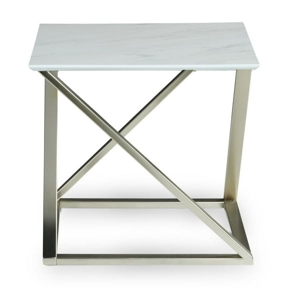 Modern End Table with Faux Marble Top White