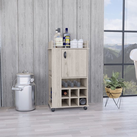Modern Engineered Wood Bar Cart | Suitable for Stocking Bar Essentials in Primary Living Space | Enhances Home Bar Aesthetic with Open Storage