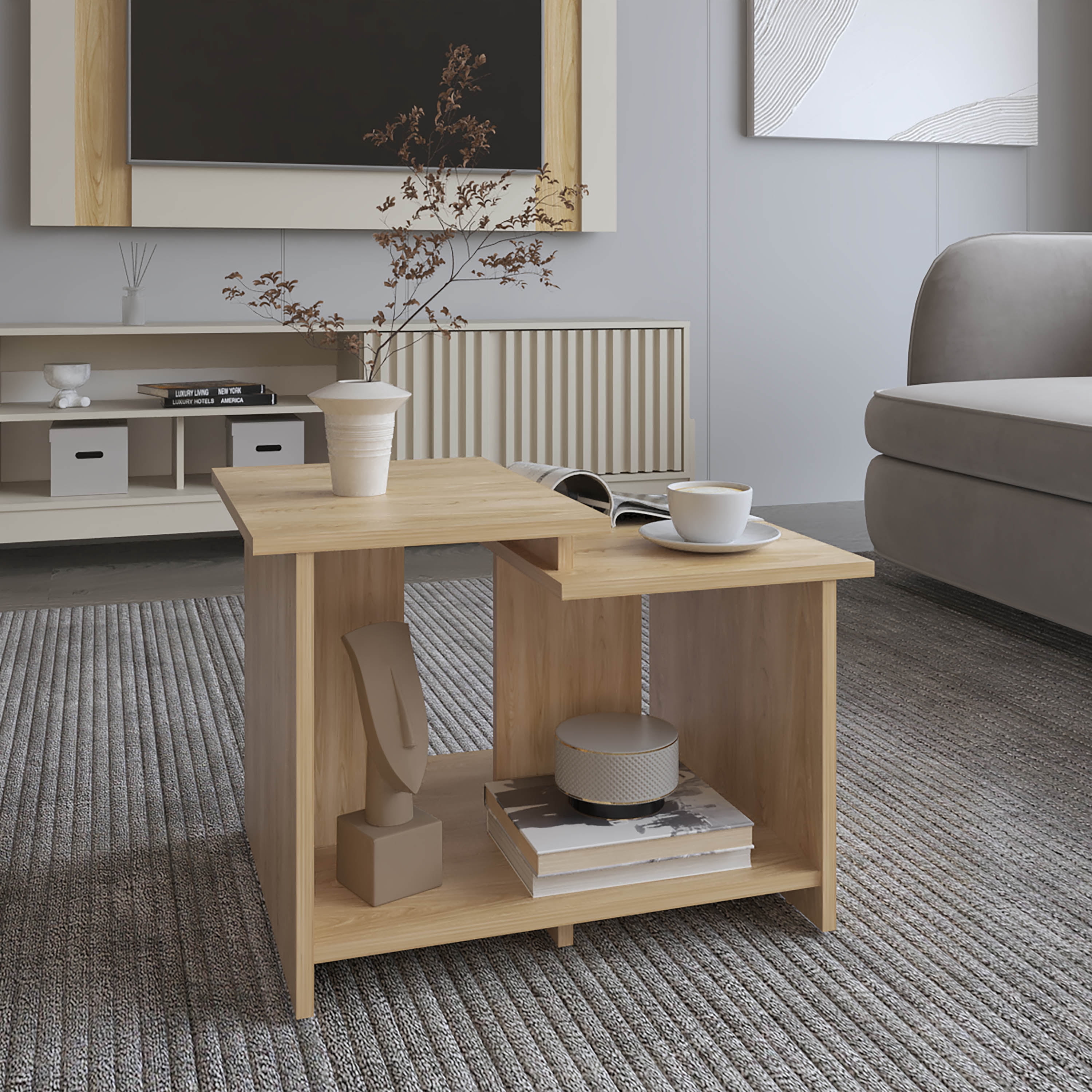 Modern Engineered Wood Coffee Table - Natural Wood Finish, 23.6