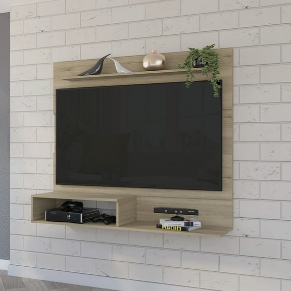 Modern Entertainment Center 55" - Beige, Made Of Pine, With Two Shelf Areas For Tv Accessories And Organization Beige Industrial Style, Particle Board, Components Storage