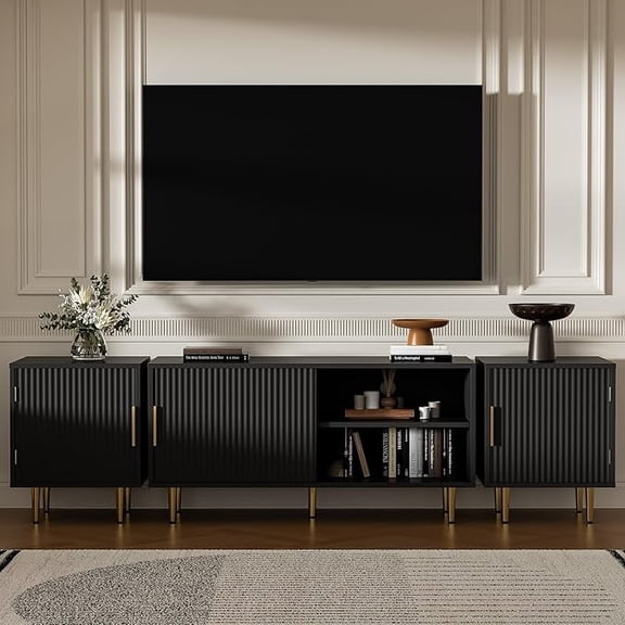 Modern Entertainment Center For Up To 80"TV, TV Stand With Storage Cabinet For Living Room, Bedroom, Black