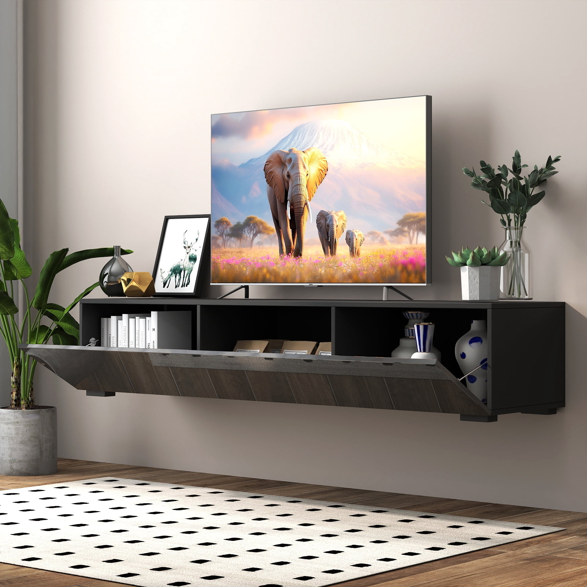 Modern Entertainment Center Media Console with Storage for Living Room, White