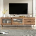 thumbnail image 1 of Modern Entertainment Center With 2 Glass Doors, 70" Tv Stand, Drawers, Walnut Mid-century Stand For 75"+ Tv, Look, 1 of 6