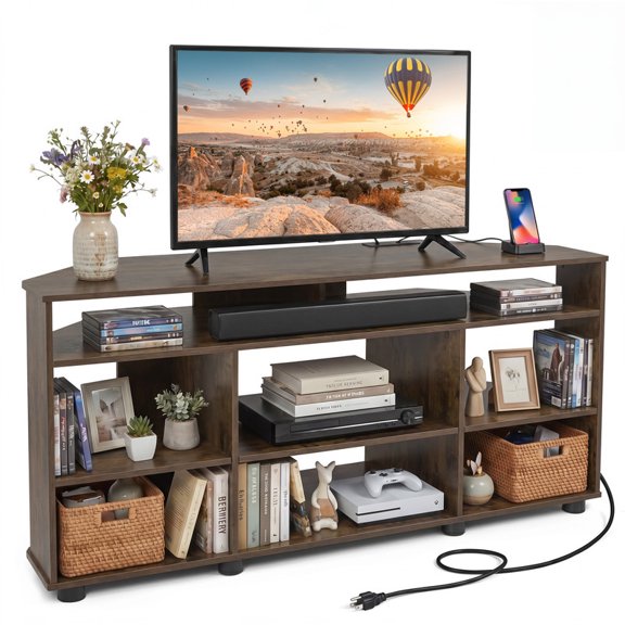 Modern Entertainment Center for TVs up to 55 Inch with Power Outlets, TV Stand Media Console with Open Compartment ,Rustic Brown