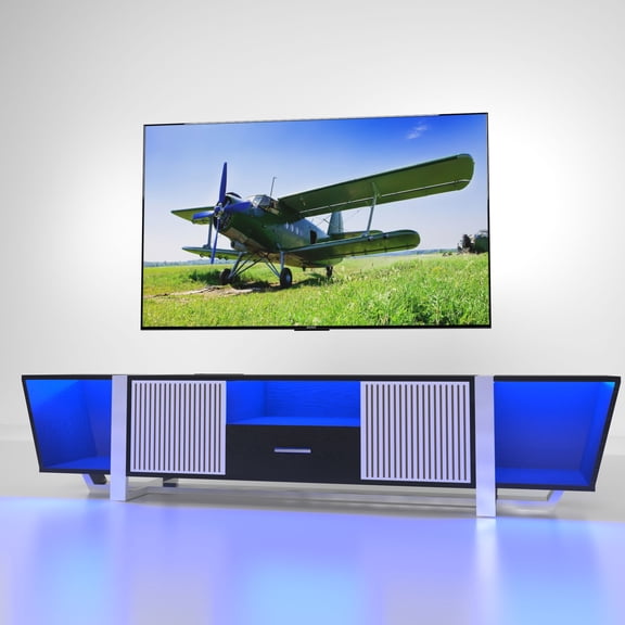 Modern Entertainment Center with Remote Lights | Large Storage, Fit for Living Area