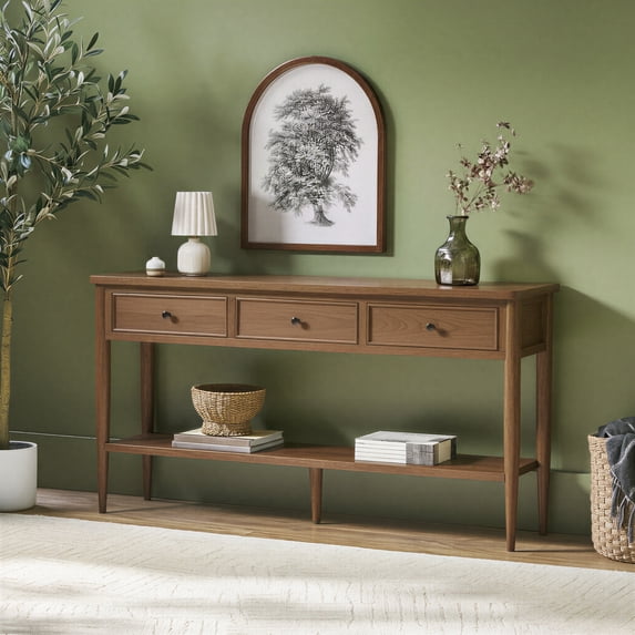 Modern Entry Table with Drawer Storage - Medium Brown Oak