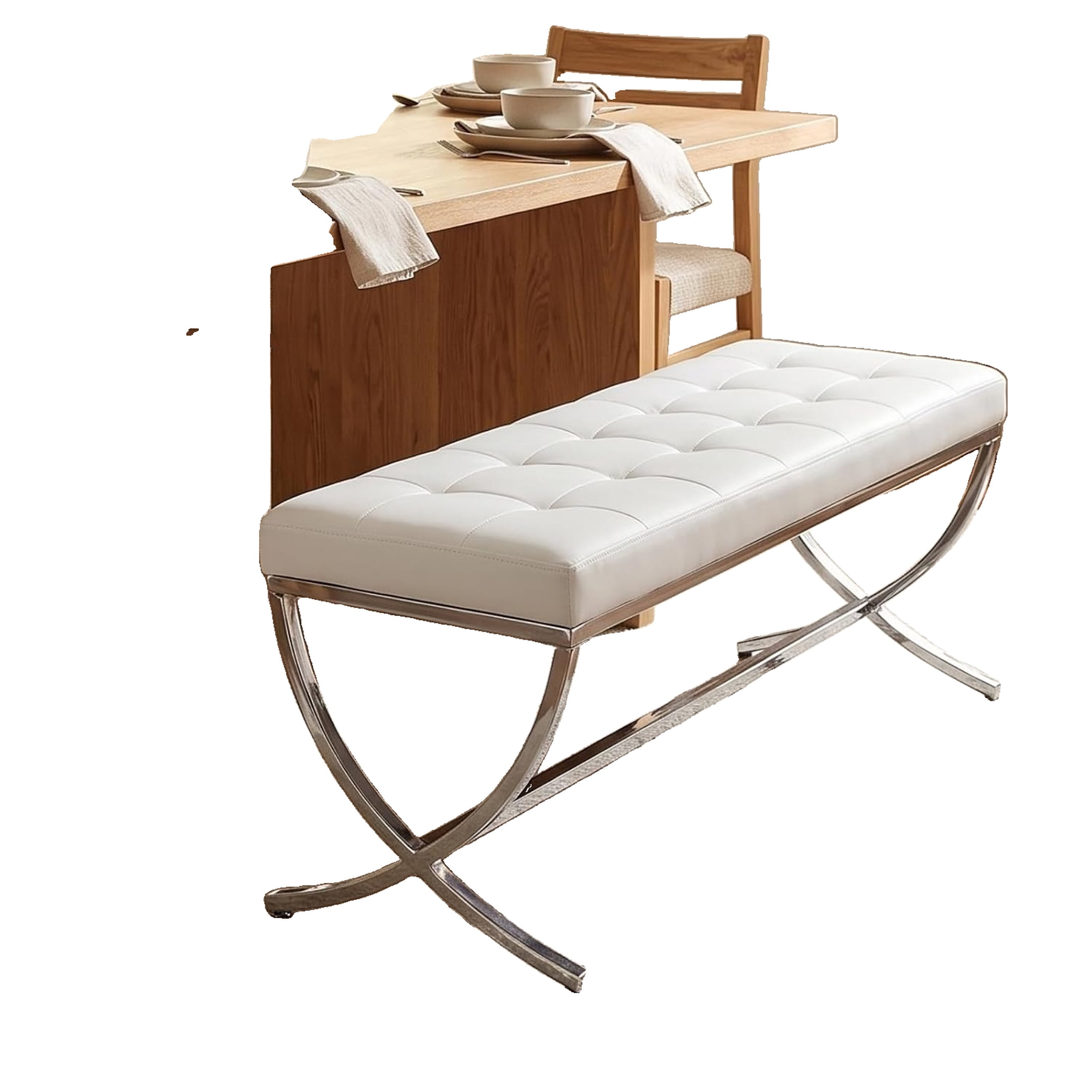 Modern Entryway Bench Leather Upholstered Dining Bench, 45.75 in ...