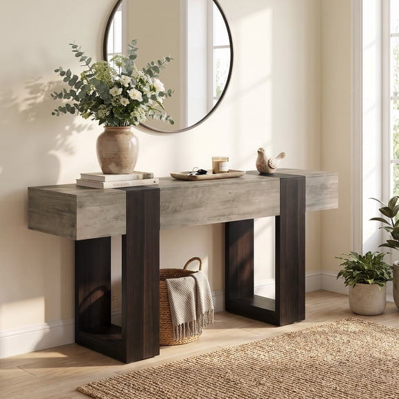 Modern Entryway Console Table – 2-Tone Wood Accent – 220 LBS Capacity, Anti-Slip Foot Pads – Home, Hallway, Living Room