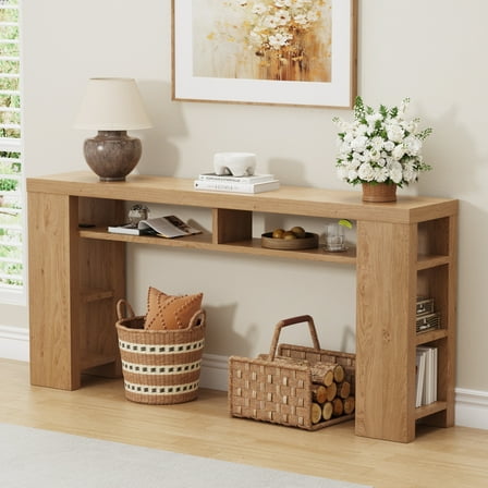 Modern Entryway Console Table, 59.2" Long Sofa Table Behind Couch, Entryway Sofa Table for Living Room Entrance Hallway, Black