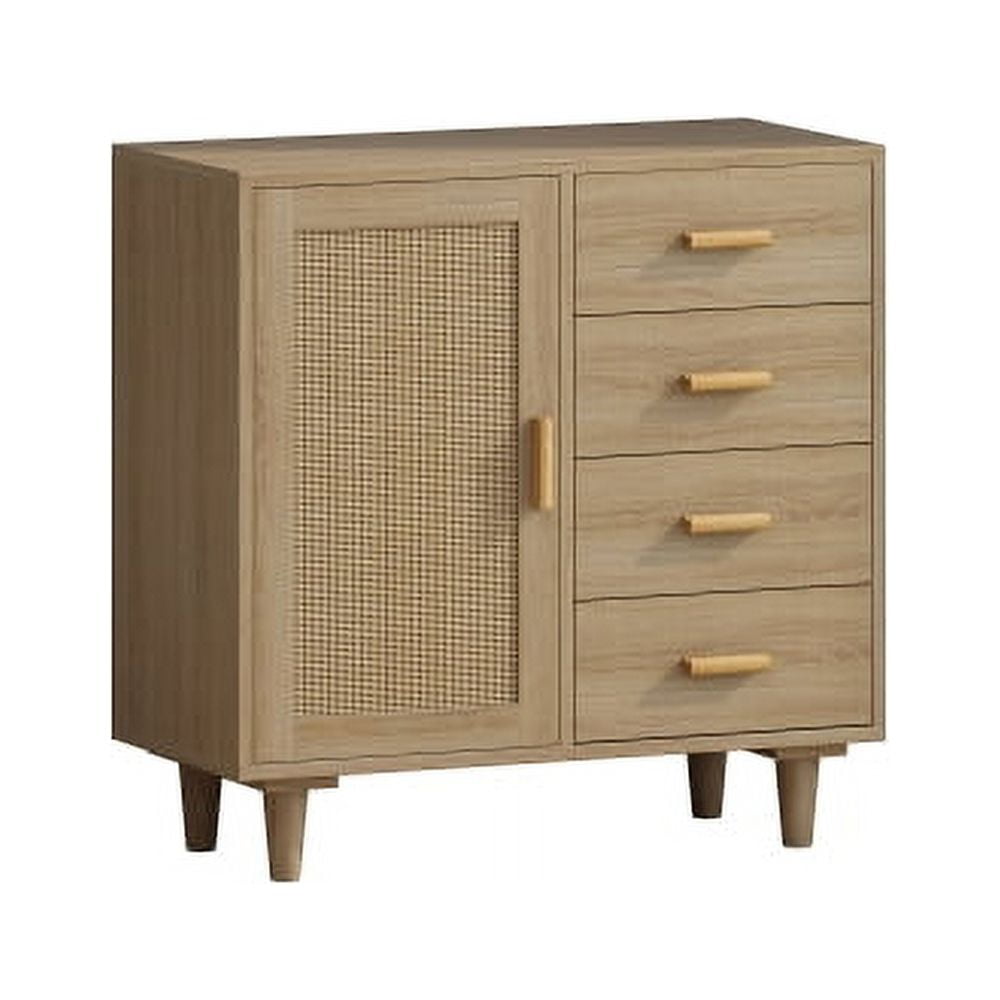 Modern Entryway Storage with Door, Rattan Sideboard with 4