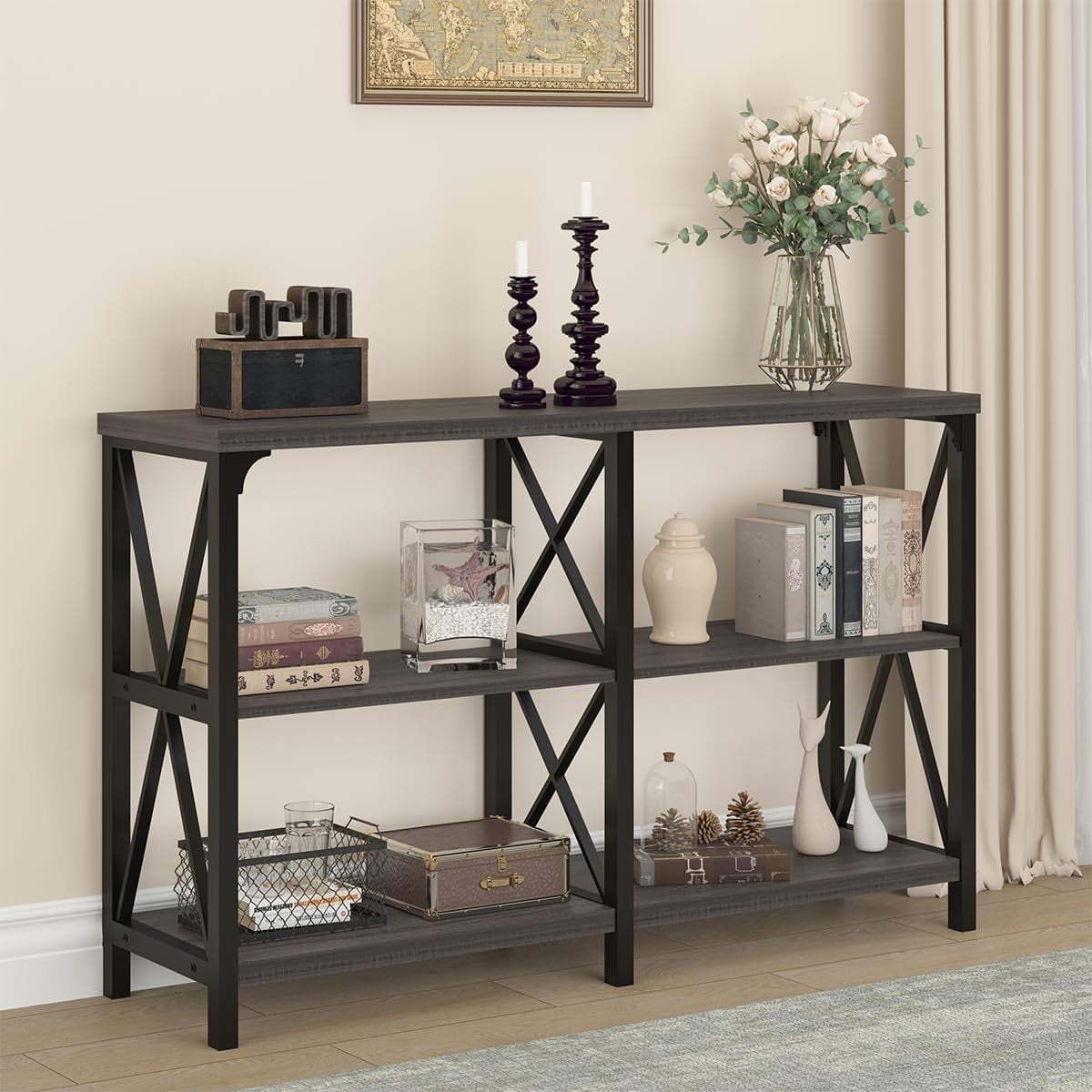 MDF Wood Console Farmhouse Console Table With 2 Doors & 2 Drawers ...