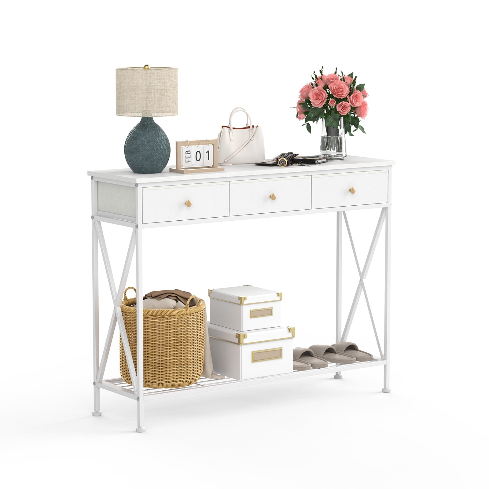 Modern Entryway Table with 3 Fabric Drawers, 39" Console Sofa Table ...