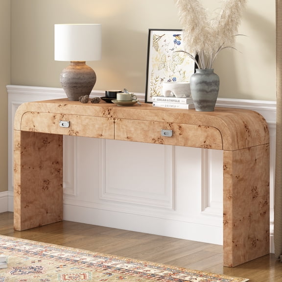Modern Entryway Table with Burl Wood Veneer,Suitable for Entryway, Hallway, Living Room, Foyer, Corridor
