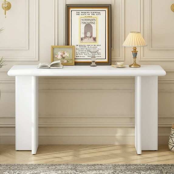 Modern Entryway Table with L-Shaped Legs for Entryway, Hallway, Living Room, Foyer, White