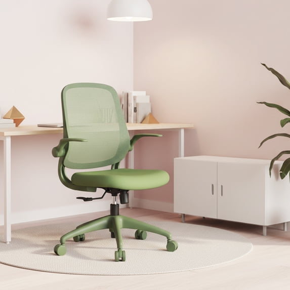 Modern Ergonomic Mesh Office Chair with Flip-Up Armrests, Arrow Back Executive Task Chair with Breathable Mesh for Manager Office, Green