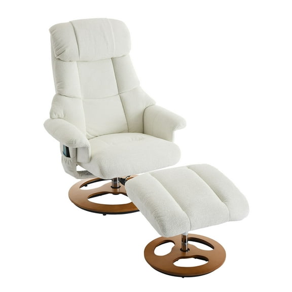 Modern Ergonomic Recliner Chair with Ottoman in Chenille Fabric, 360° Swivel Lounge Chair with Massage Features