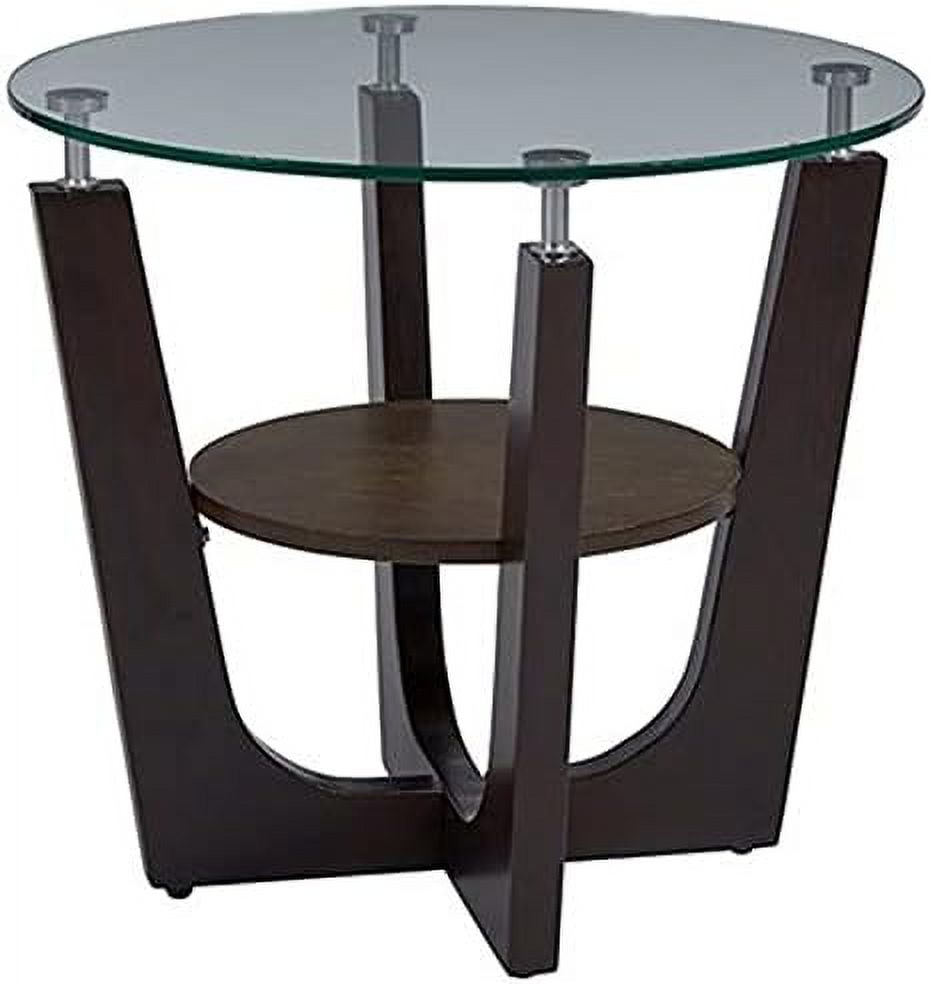 Espresso Brown 26" Round Wood and Glass End Table