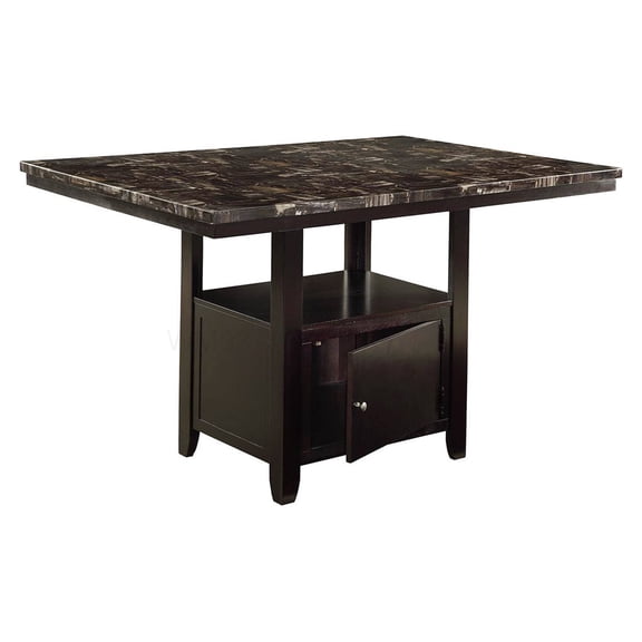 Modern Espresso Brown Counter Table with Storage, Faux Marble Top Dining Table for Kitchen and Dining Room