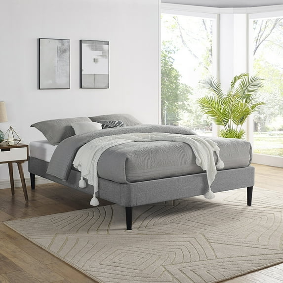 Modern Essentials Parnell Upholstered Platform Bed Frame, Full, Light Grey