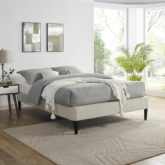 Modern Essentials Parnell Upholstered Platform Bed Frame, King, Beige